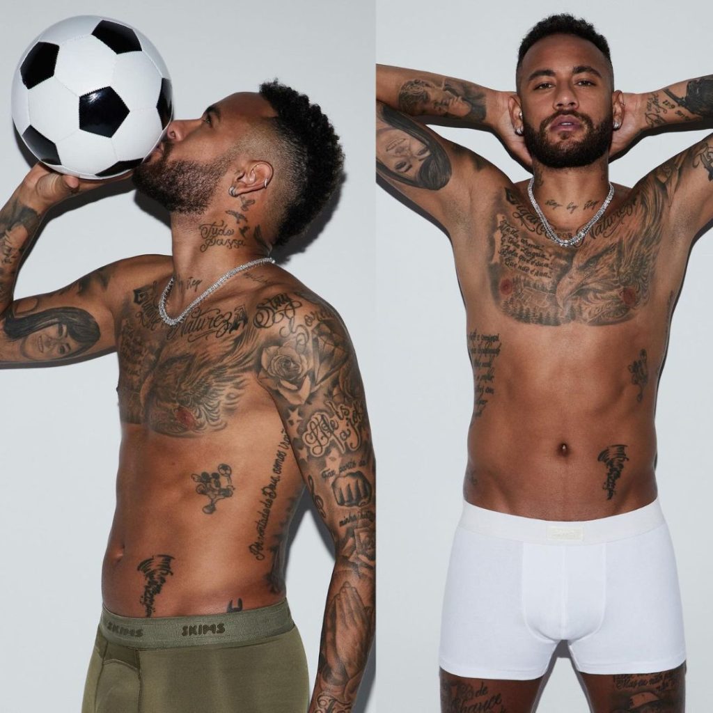 Neymar Jr. posa para marca de roupas de Kim Kardashian