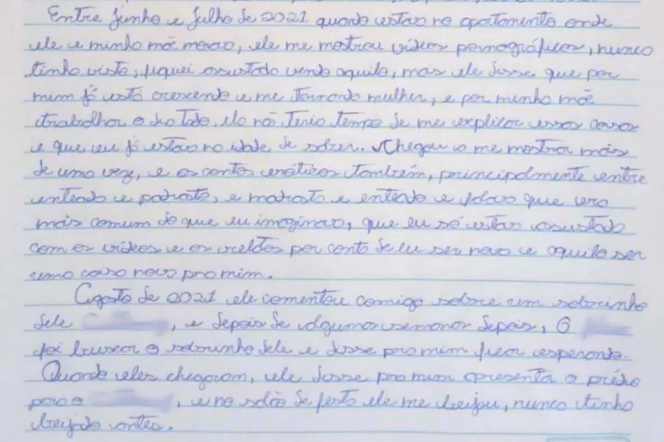 Jovem de 16 anos relata abusos sofridos por padrasto em carta, em SP