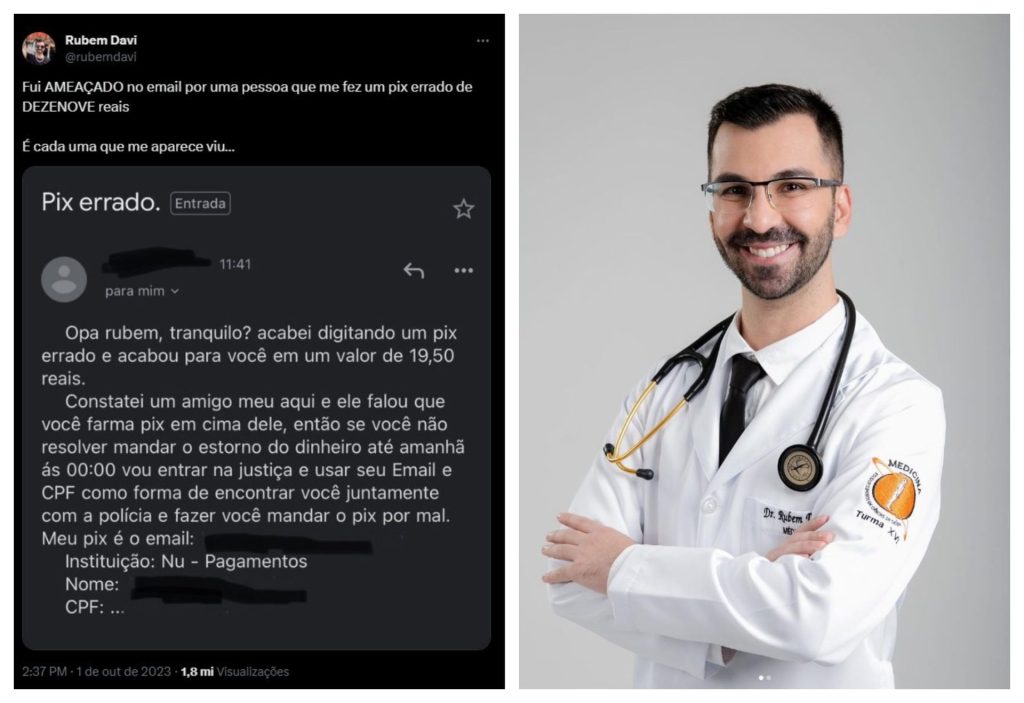 Médico devolveu valor do Pix e compartilhou situação na internet - Foto: Reprodução/Redes Sociais @rubemdavi