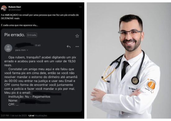 Médico devolveu valor do Pix e compartilhou situação na internet - Foto: Reprodução/Redes Sociais @rubemdavi