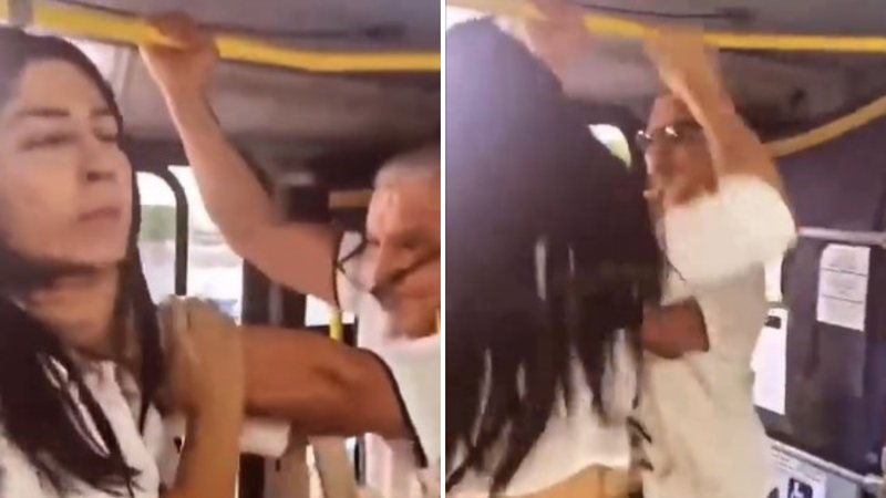 Mulher e idoso trocam agressões por lugar em ônibus - Foto: Reprodução/X @diretodomiolo