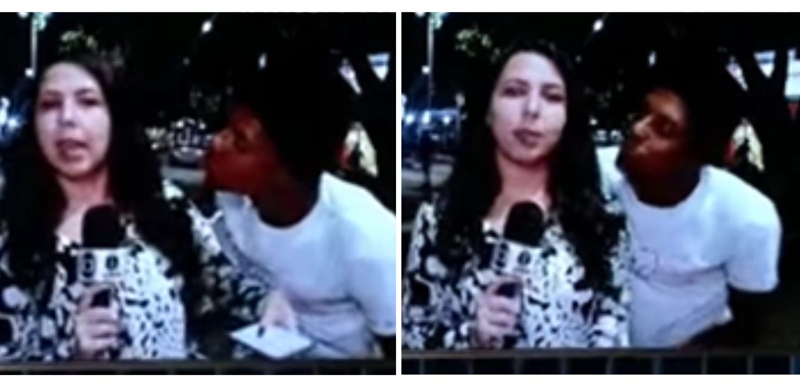 A repórter estava fazendo uma passagem ao vivo quando suspeito tentou beijá-la - Foto: Reprodução/Instagram @biancachaboudet