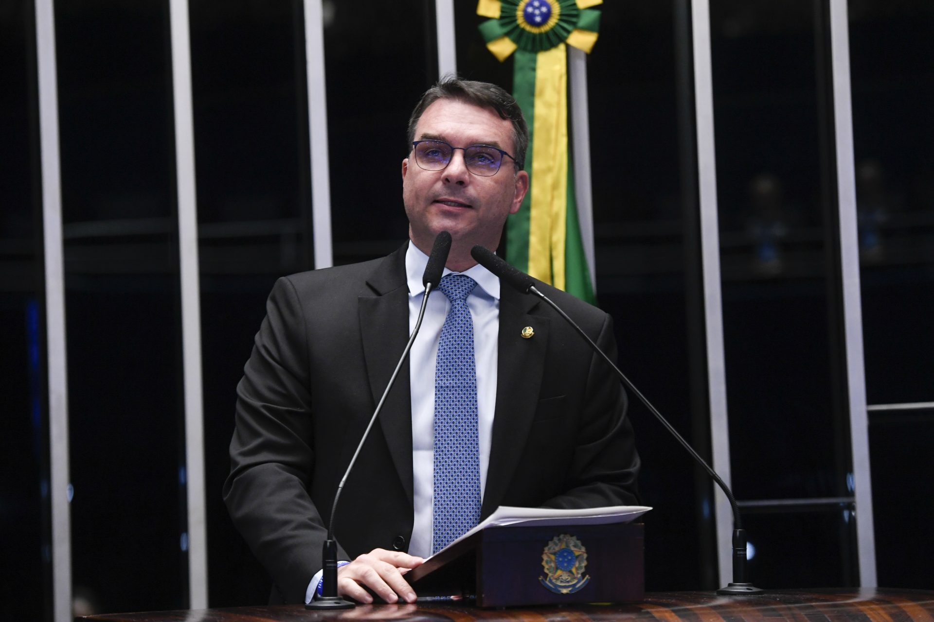STF: À tribuna, em discurso, senador Flávio Bolsonaro (PL-RJ). Foto: Jefferson Rudy/Agência Senado