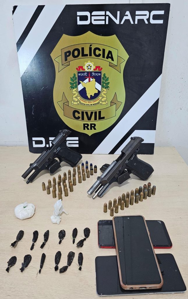 Tráfico em Roraima Armas, munições, celulares e drogas foram apreendidos com os homens - Foto: Ascom/PCRR