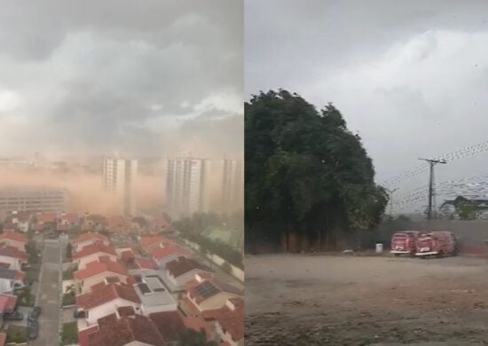 Uma grande nuvem de areia foi vista na área da Ponta Negra – Foto: Reprodução/WhatsApp