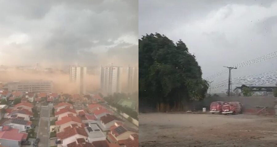 Uma grande nuvem de areia foi vista na área da Ponta Negra – Foto: Reprodução/WhatsApp