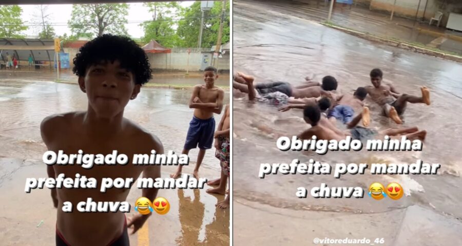 VÍDEO jovens viralizam nadando em poça alagada pela chuva em Palmas