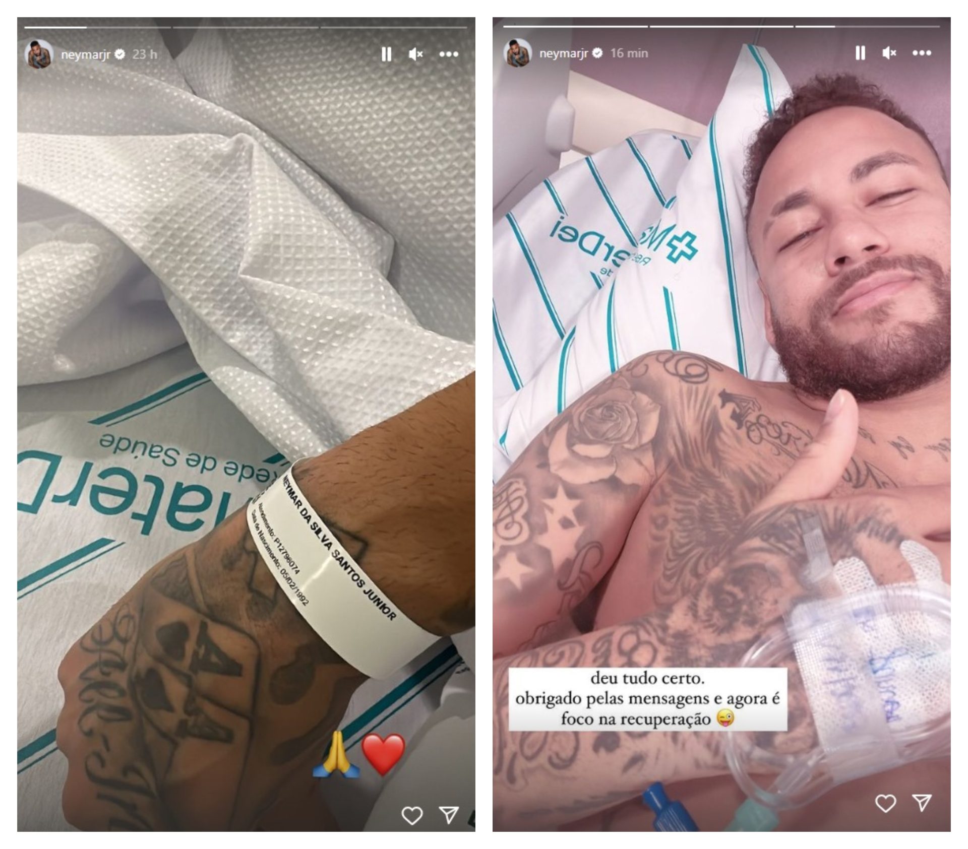 Neymar compartilhou sentimentos com seguidores antes e depois do procedimento - Foto: Reprodução/Instagram @neymarjr
