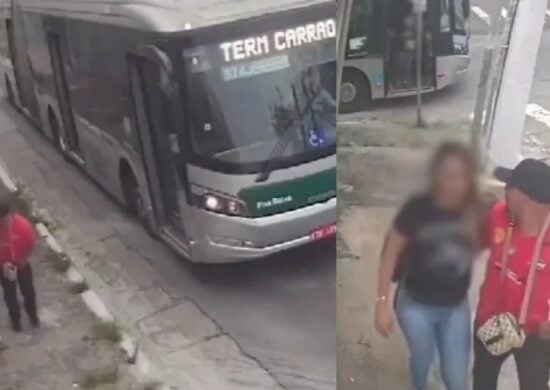 Testemunhas desconfiaram e desceram do ônibus. Suspeito saiu do local. Caso é investigado como tentativa de estupro – Foto: Reprodução