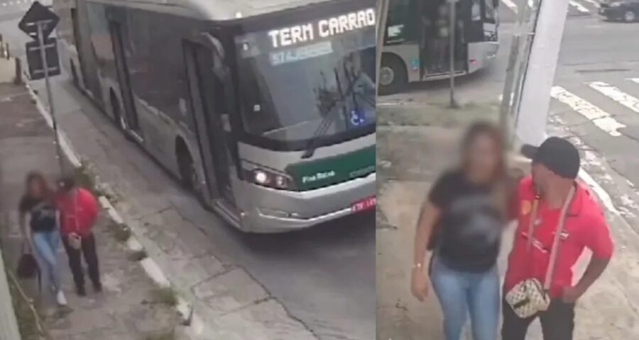 Testemunhas desconfiaram e desceram do ônibus. Suspeito saiu do local. Caso é investigado como tentativa de estupro – Foto: Reprodução