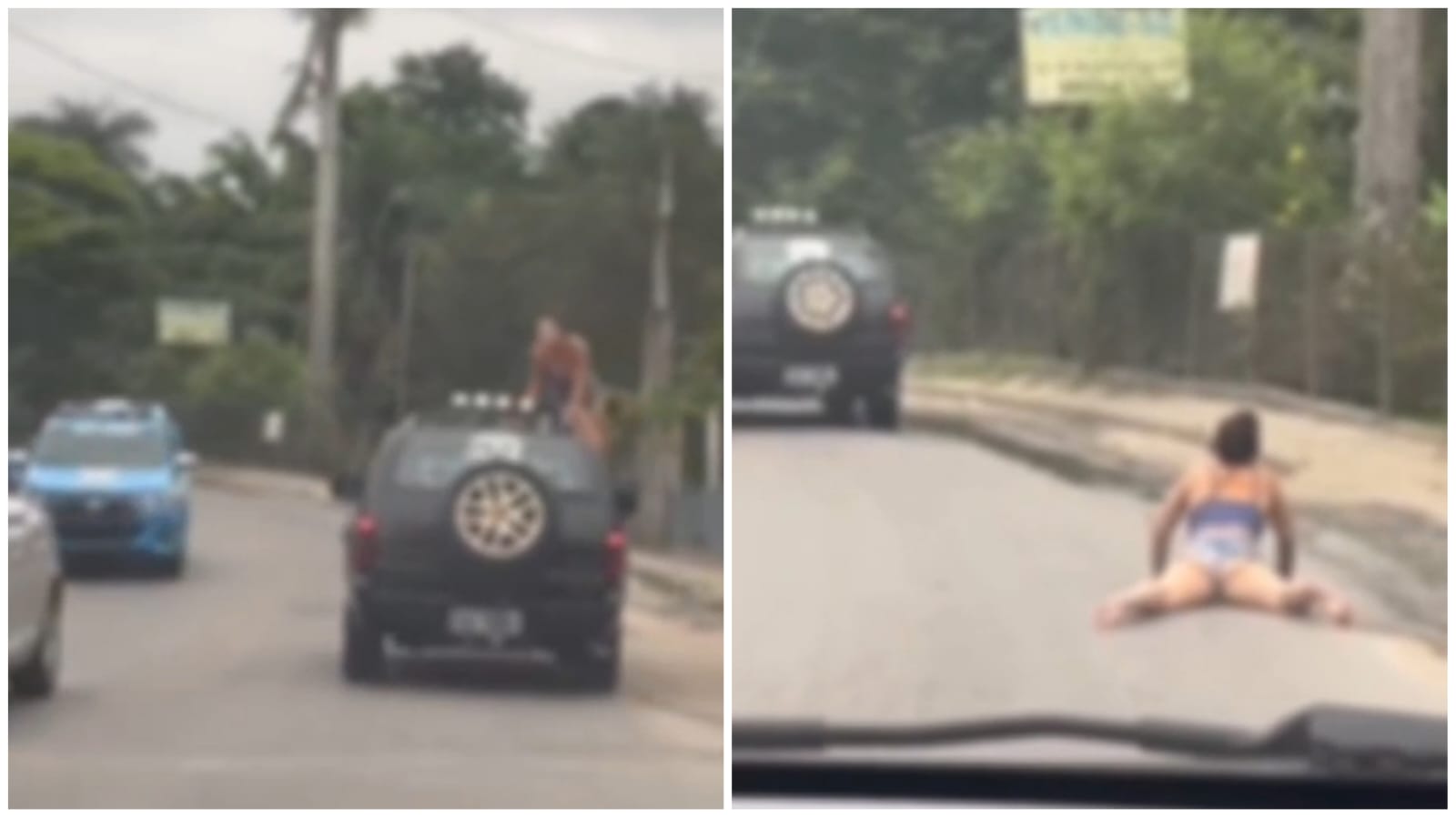 VÍDEO: mulher sobe em teto de carro, se desespera ao ver polícia e cai