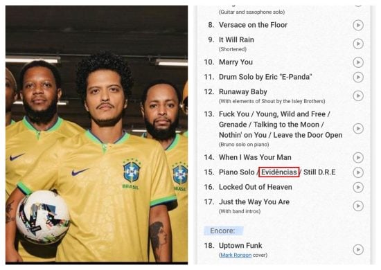 Bruno Mars leva a música brasileira para seus shows - Foto: Reprodução/Instagram @brunomars/X @dokkusannOsaka