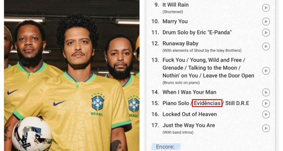 Bruno Mars leva a música brasileira para seus shows - Foto: Reprodução/Instagram @brunomars/X @dokkusannOsaka