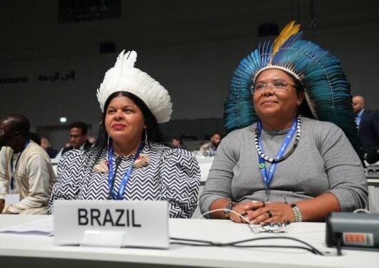 Ministra Sonia Guajajara, acompanhada da secretária Ceiça Pitaguary - Foto: Leo Otero/Ascom MPI