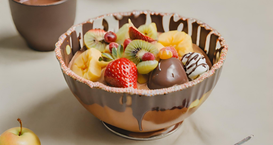 Receita de tigela de chocolate com frutas - Foto: Reprodução/Canva