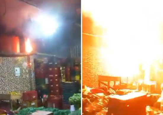 VÍDEO incêndio atinge boxes na Feira da Manaus Moderna