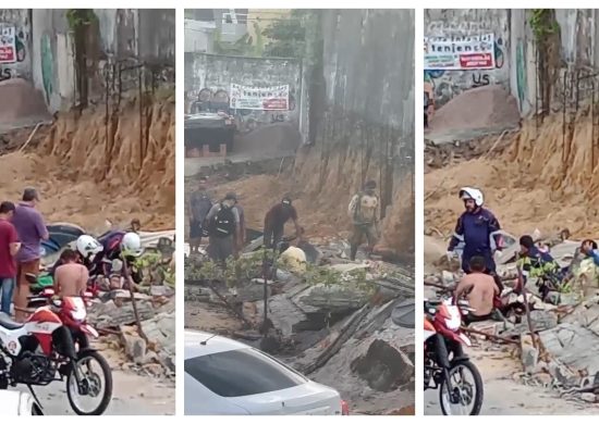 Populares ajudaram no socorro prestado às vítimas logo após muro desabar - Foto: Reprodução/WhatsApp