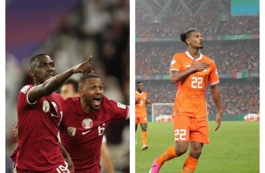 Jogadores de Catar e Costa do Marfim comemoram gol - Fotos: Reprodução/Instagram @qfa e @caf_online