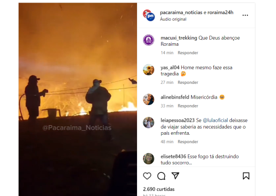 Incêndio ameaça comunidade indígena em Roraima; Veja vídeo