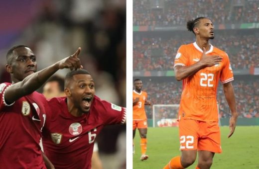Jogadores de Catar e Costa do Marfim comemoram gol - Fotos: Reprodução/Instagram @qfa e @caf_online