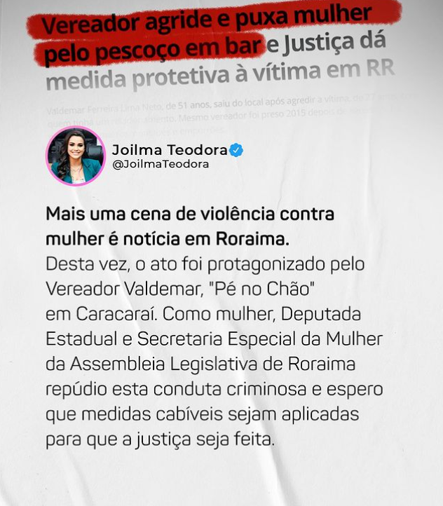 violência contra mulher - Foto: Instagram/Joilma Teodoro