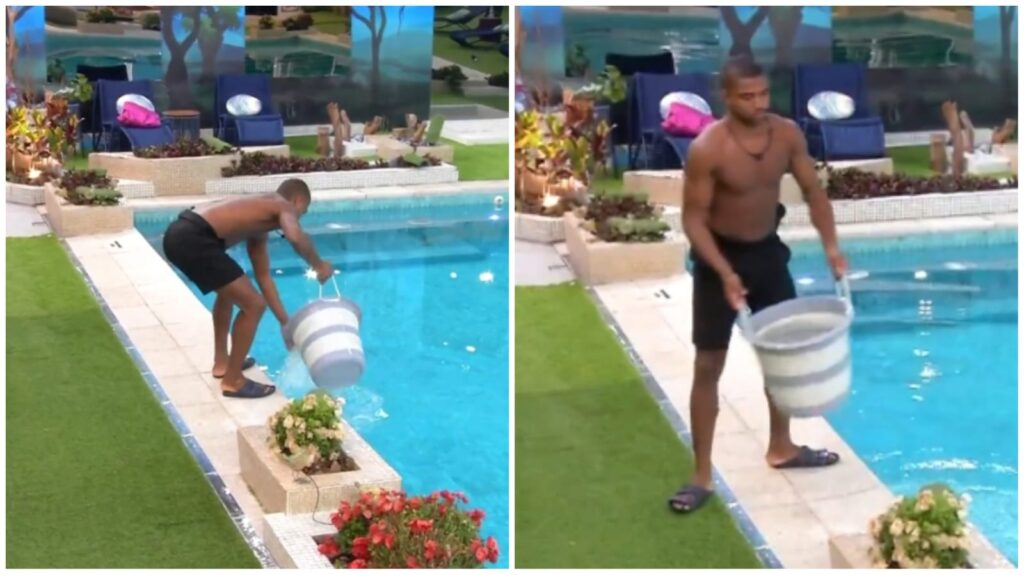 Leidy jogou as roupas de Davi na piscina - Foto: Reprodução/TV Globo