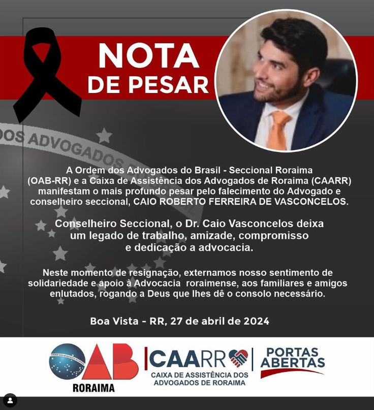 Nota de pesar da OAB-RR - Foto: Reprodução