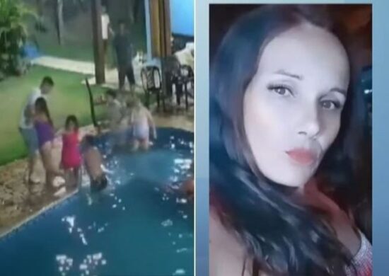 No vídeo, Elisângela aparece conversando com convidados na beira da piscina