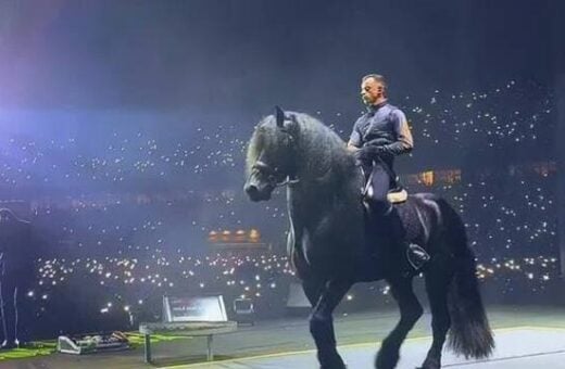 O cavalo começou a dançar a primeira música do cantor no palco