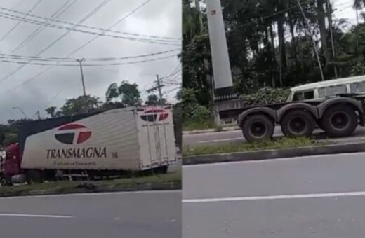 Acidente despedaçou caminhão em Manaus. Imagem: Divulgação