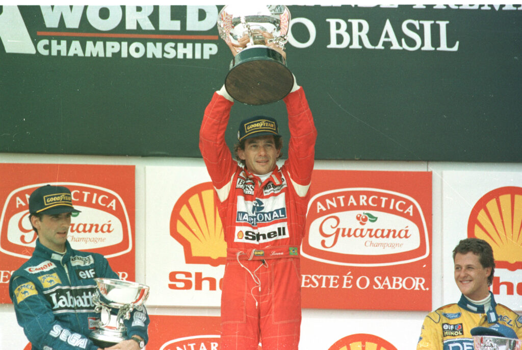 Ayrton Senna comemora vitória no GP Brasil em 1993 - Edu Garcia/Estadão Conteúdo/AE