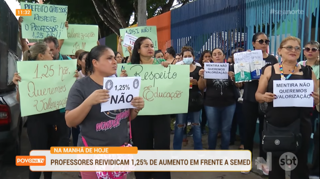 Manifestação dos professores aconteceu nesta sexta-feira (5) - Foto: Reprodução/TV Norte Amazonas