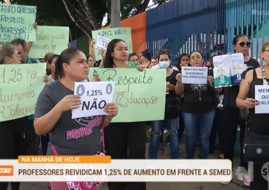 Manifestação dos professores aconteceu nesta sexta-feira (5) - Foto: Reprodução/TV Norte Amazonas