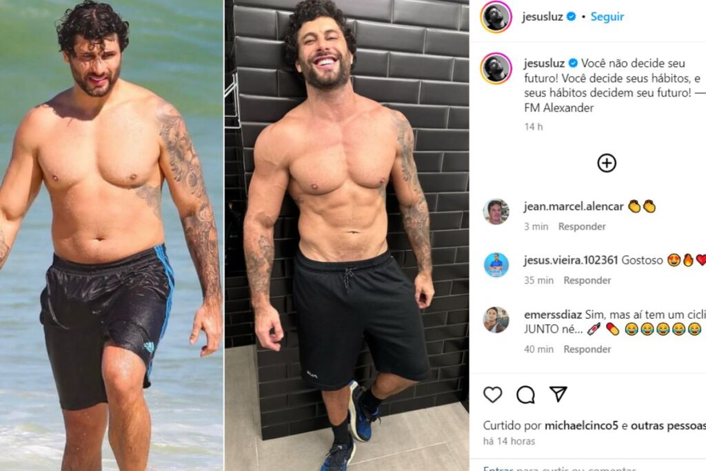 O ator compartilhou seu antes e depois nas redes sociais