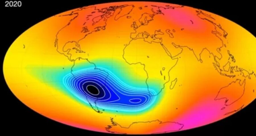 O campo magnético na América do Sul. Imagem: Divulgação/Agência Espacial Europeia