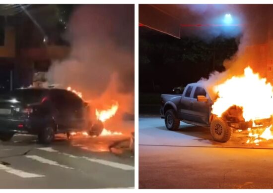 Carros ficam em chamas na noite desta terça-feira (11) em Manaus - Foto: Reprodução/WhatsApp