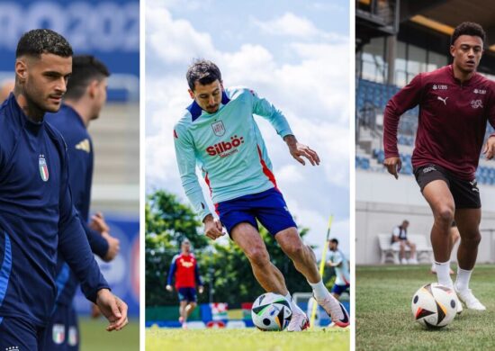 Três partidas da Eurocopa serão disputadas neste sábado (15) - Fotos: Reprodução/Instagram @azzurri @ sefutbol e @swissnatimen
