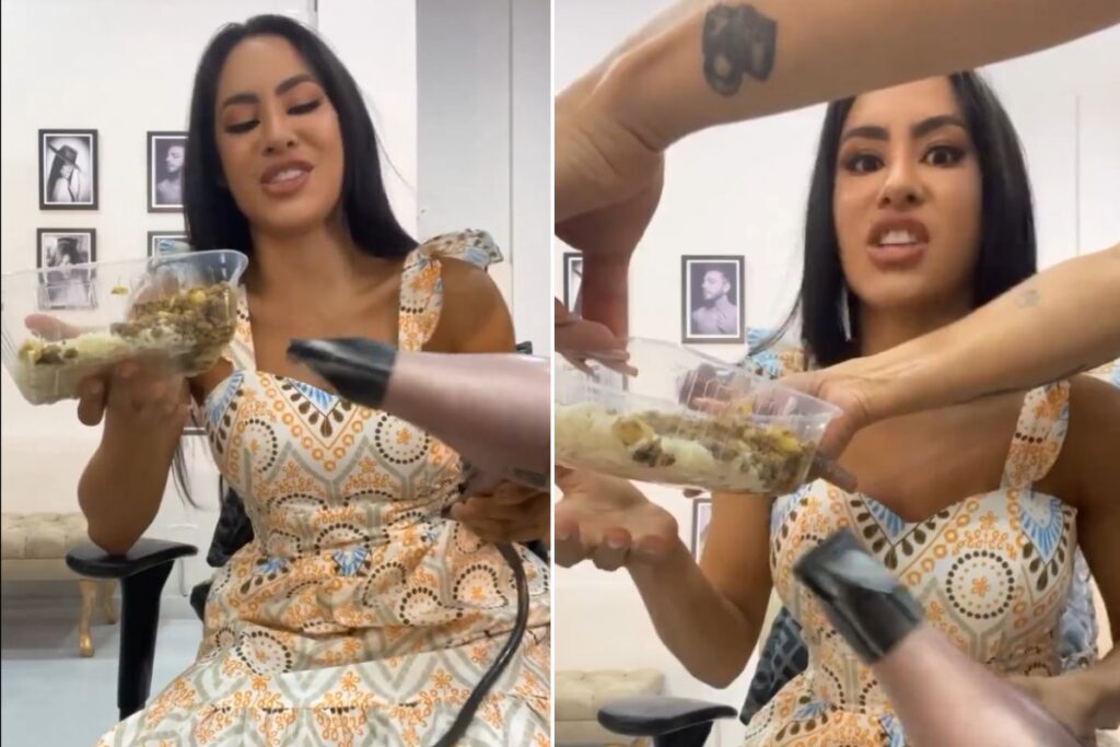 Isabelle Nogueira esquenta comida com secador de cabelo