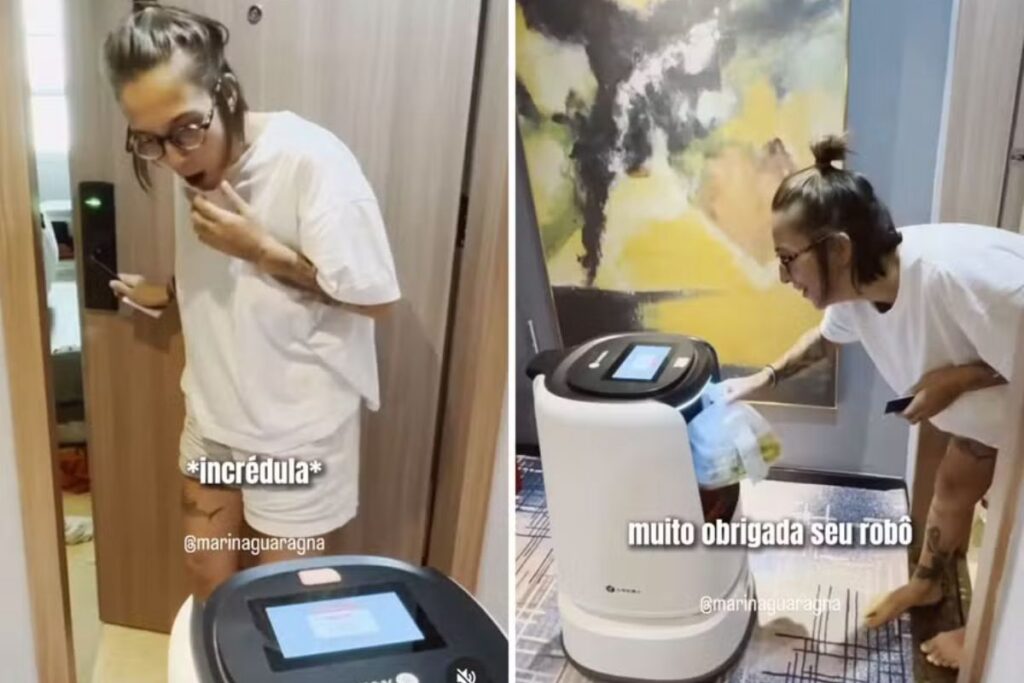 O robô entregador fez sucesso com a brasileira. Imagem: Reprodução/Instagram