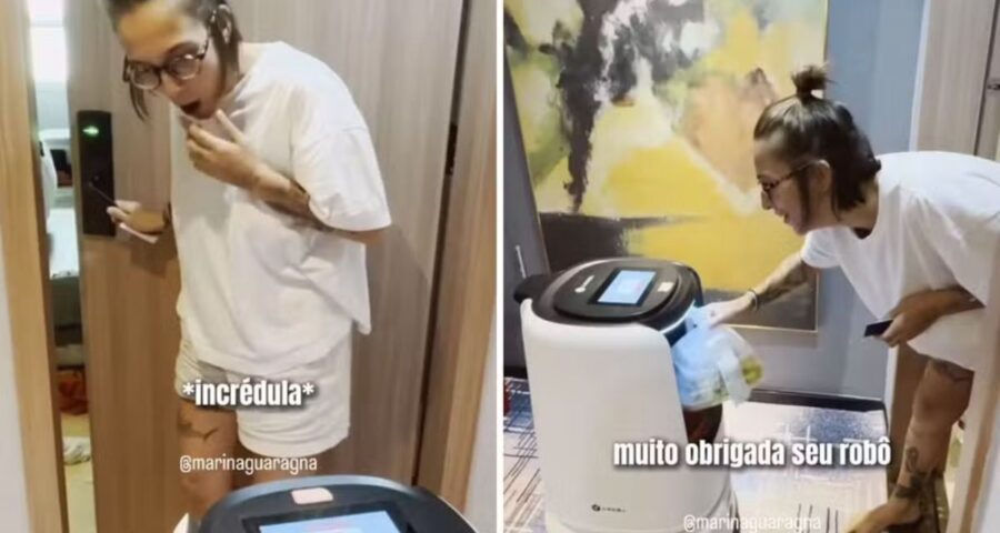 O robô entregador fez sucesso com a brasileira. Imagem: Reprodução/Instagram