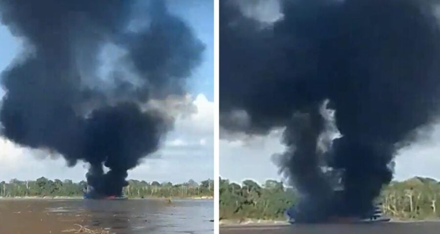 Barco pega fogo e passageiros vivem momentos de pânico - Foto: Reprodução/WhatsApp