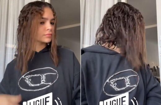 No vídeo, Mel Maia, mostrou a parte da frente e de trás do cabelo molhado, enquanto os cachos aparecem