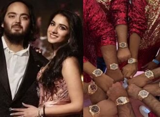 Casamento de Anant Ambani teve relógios de ouro como lembrança. Imagem: Reprodução/Instagram e X