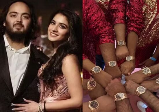 Casamento de Anant Ambani teve relógios de ouro como lembrança. Imagem: Reprodução/Instagram e X