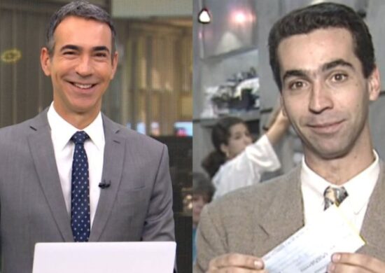 Cesar Tralli mostrou uma reportagem de quando ele tinha 23 anos de idade. Imagem: Reprodução/TV Globo