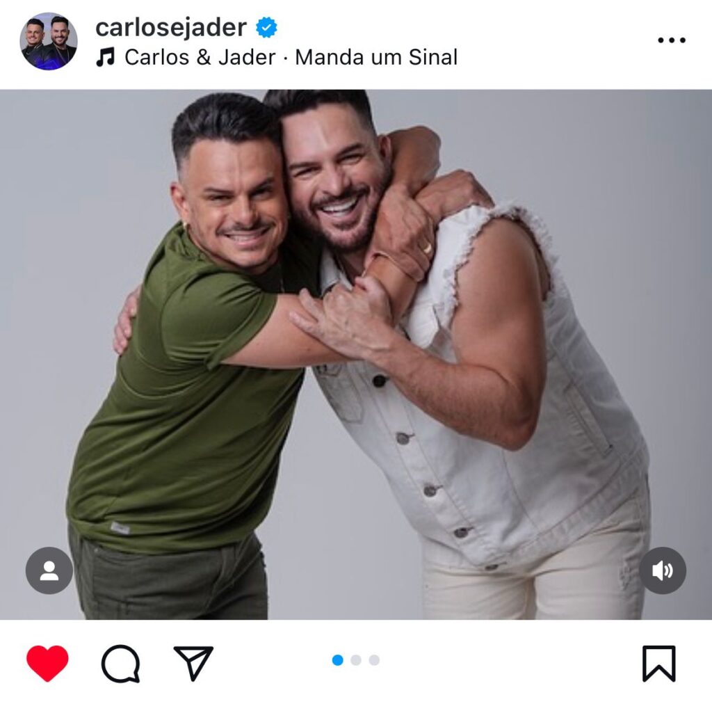 Dupla Carlos e Jader se apresentam no sábado, 27 em Porto Nacional - Foto: Reprpdução/Instagram carlosejader
