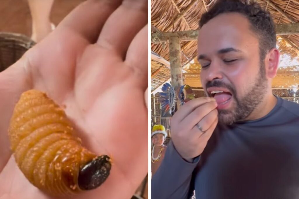 O ex-BBB Michel provou uma larva viva. Imagem: Reprodução/Instagram