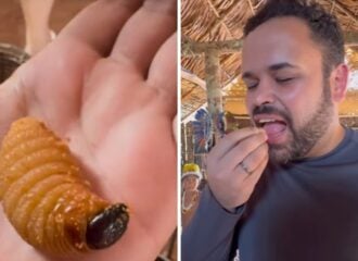 O ex-BBB Michel provou uma larva viva. Imagem: Reprodução/Instagram