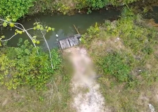 Corpo é encontrado em área da mata na Zona Oeste de Manaus. Foto: Reprodução/TV Norte Amazonas.