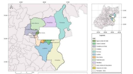 Mapa da Região Metropolitana do Entorno do Distrito Federal, reconhecida pelo IBGE em 2024